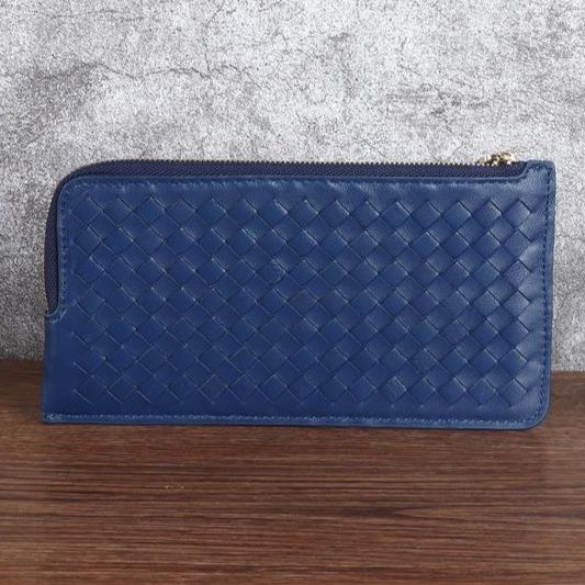 メンズ長財布 編み込みレザー薄型長財布ファスナー式