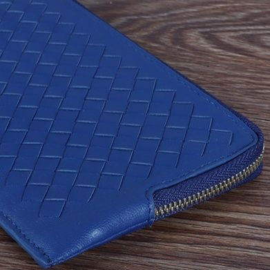 メンズ長財布 編み込みレザー薄型長財布ファスナー式