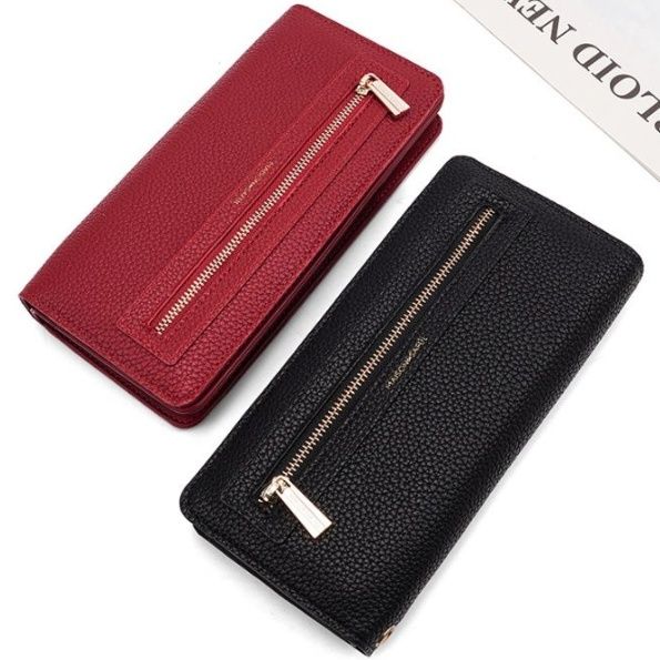 メンズ長財布 スリム設計大容量ファスナーポケット付き長財布