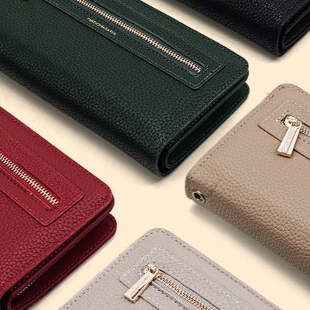 メンズ長財布 スリム設計大容量ファスナーポケット付き長財布