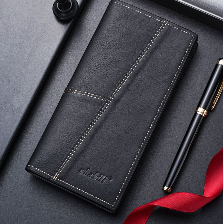 メンズ長財布 超薄型ステッチデザイン多機能長財布