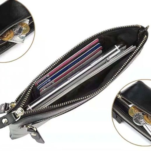 メンズ長財布 本革ダブルファスナー薄型メンズ長財布