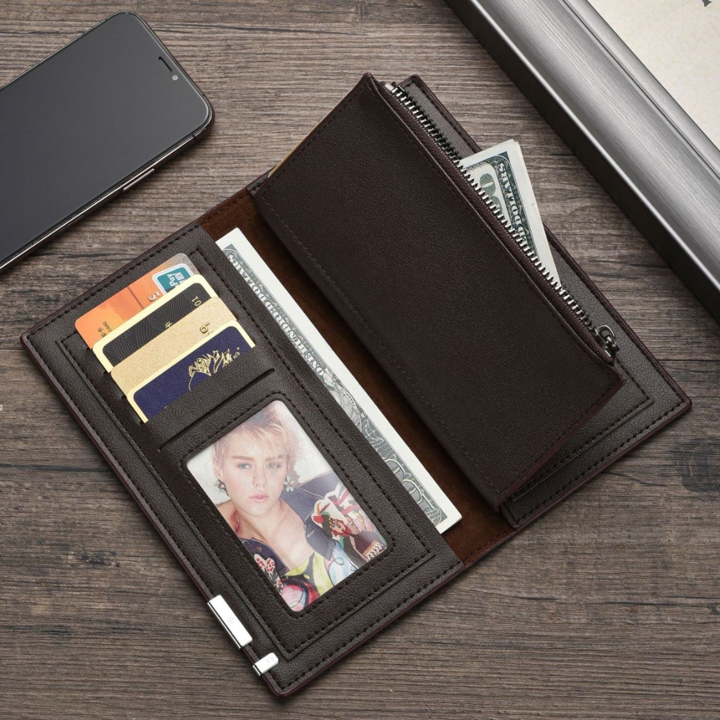 メンズ長財布 クロコ型押し本革調スリム二つ折り財布