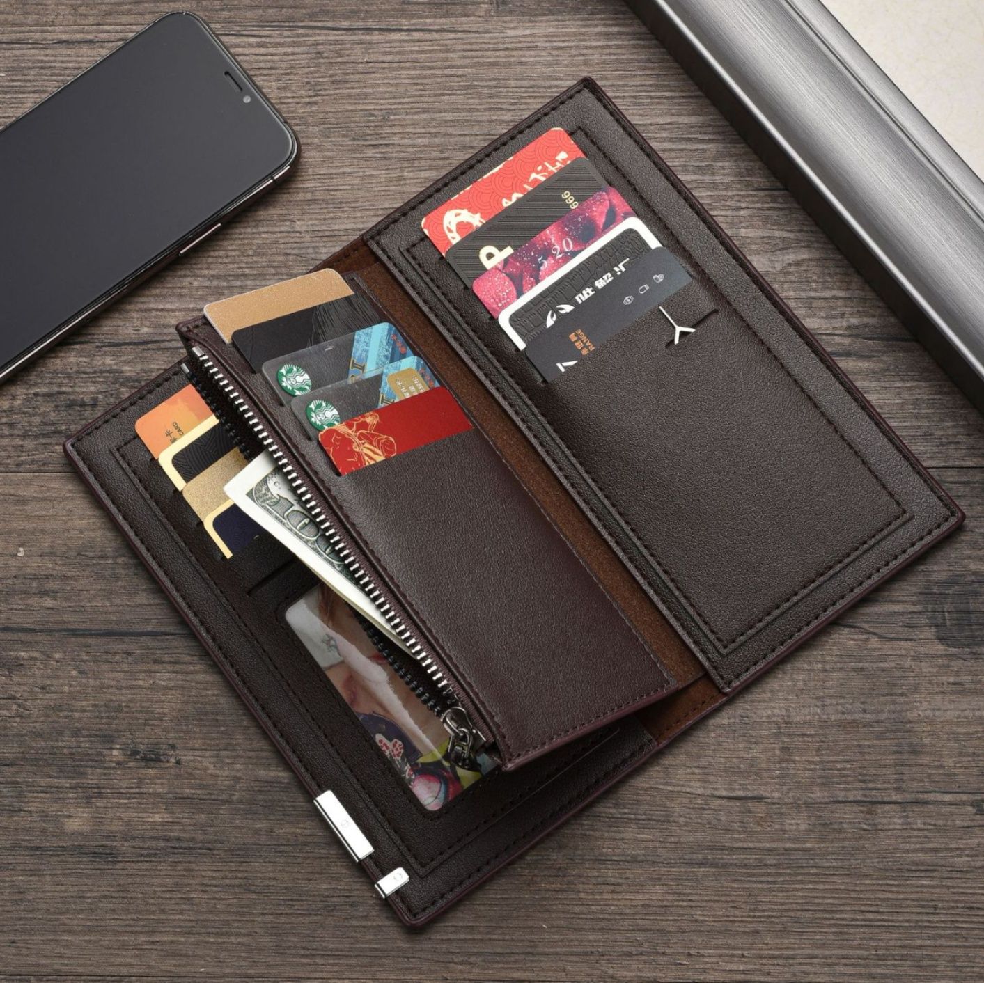 メンズ長財布 クロコ型押し本革調スリム二つ折り財布