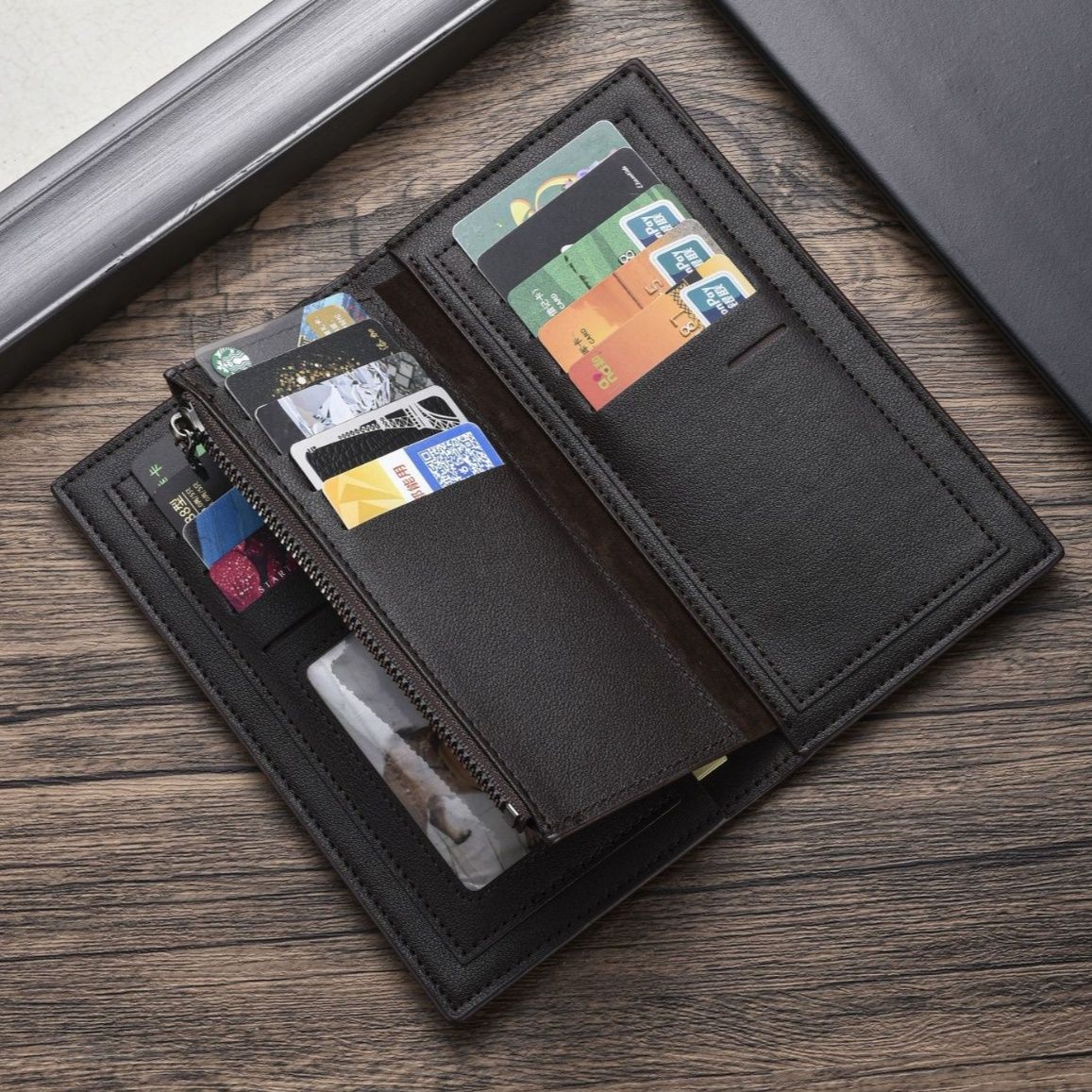 メンズ長財布 復古調ステッチデザイン薄型縦長財布