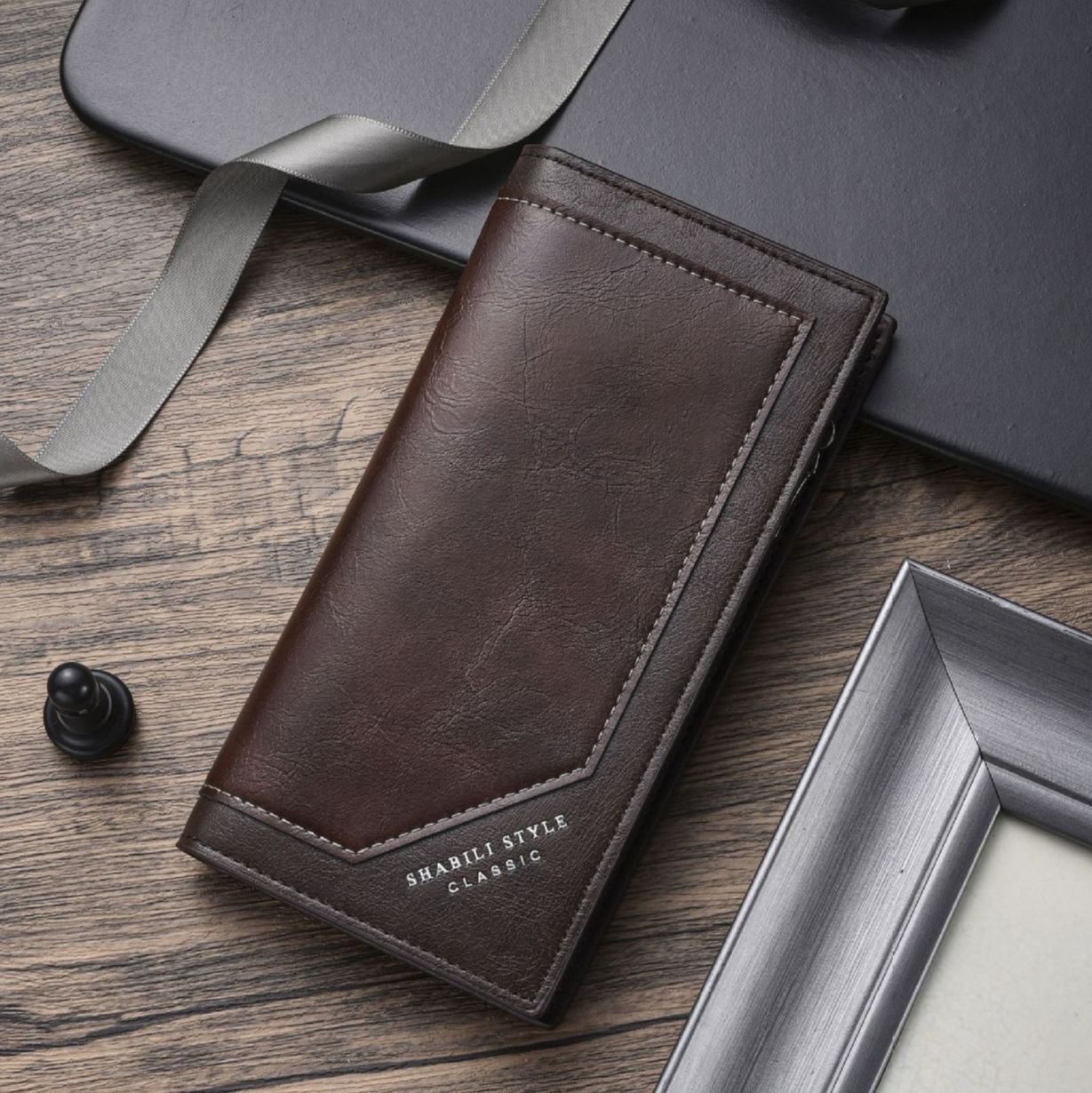 メンズ長財布 復古調ステッチデザイン薄型縦長財布