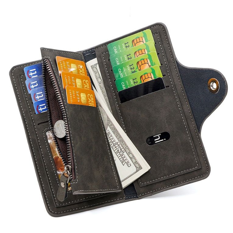メンズ長財布 多機能ボタン留め小型メンズ長財布