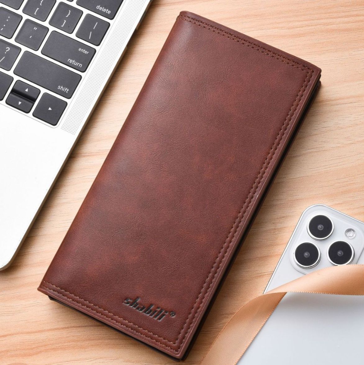 メンズ長財布 復古風薄型二つ折り長財布