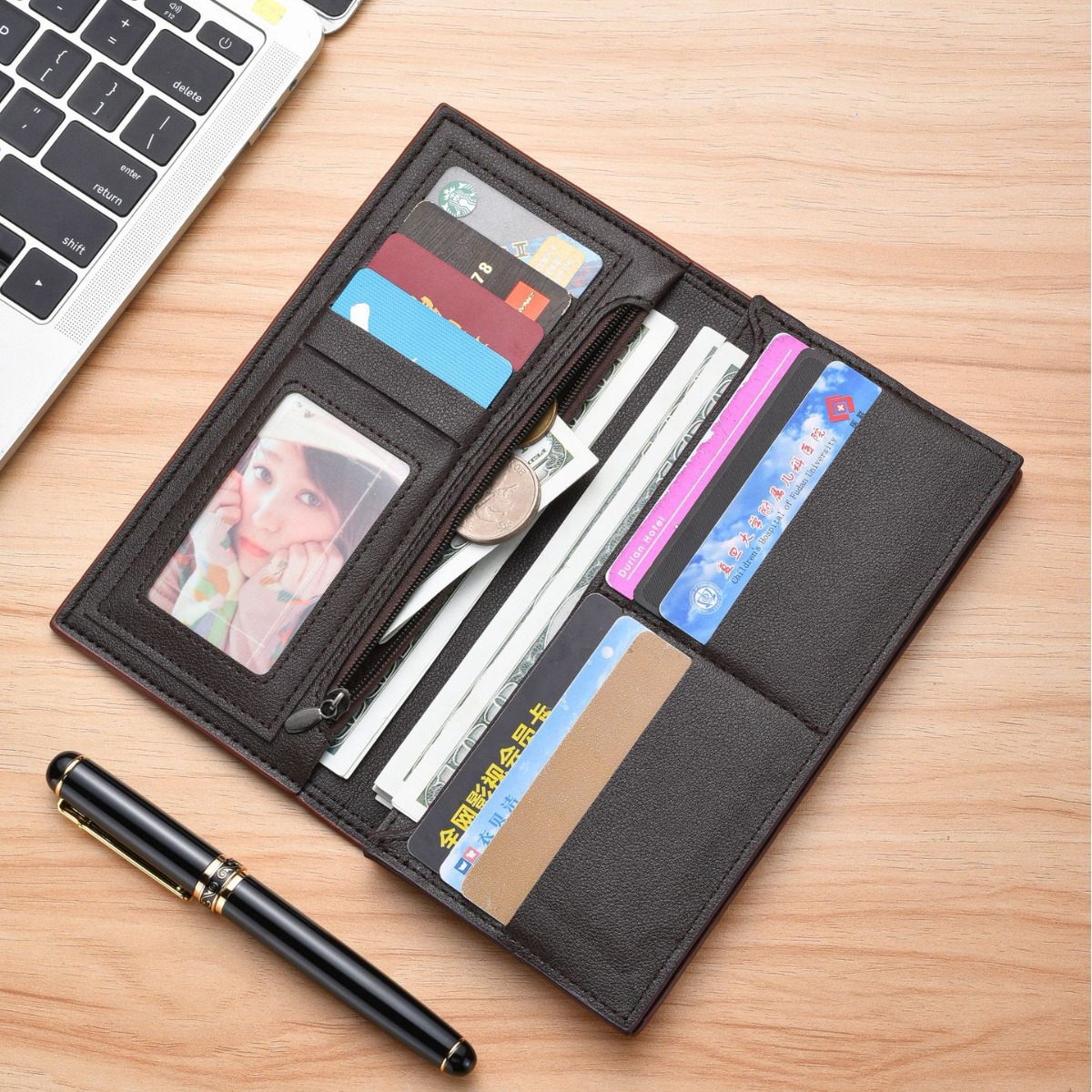 メンズ長財布 復古風薄型二つ折り長財布