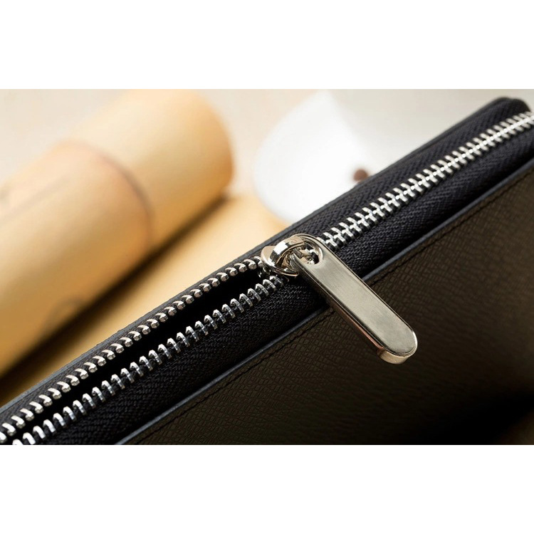 メンズ長財布 高級牛革型押し薄型ラウンドファスナー長財布