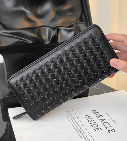 メンズ長財布 コンパクト メンズ編み込み長財布コンパクト合成皮革カード入れ