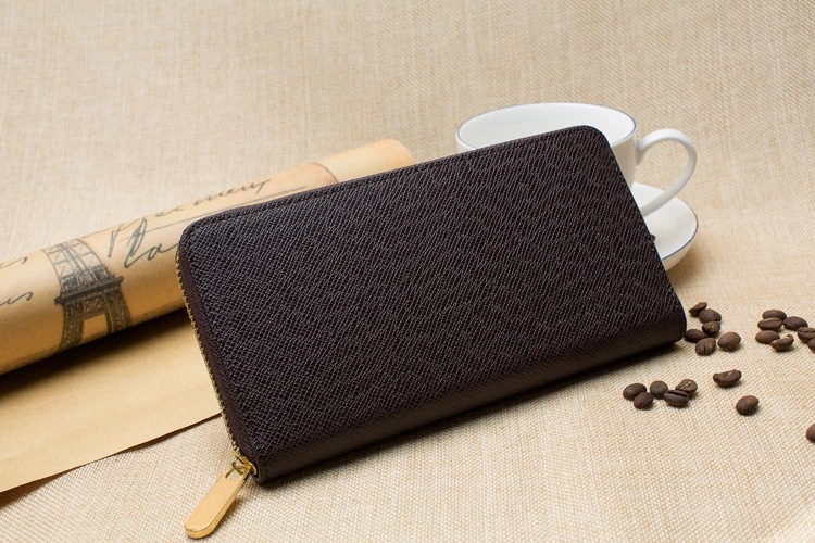 メンズ長財布 高級牛革型押し薄型ラウンドファスナー長財布