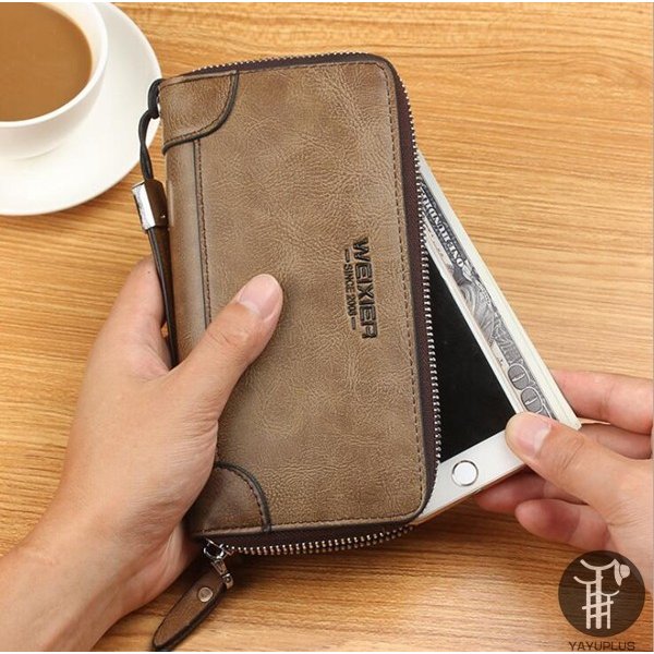 メンズ長財布 コンパクト ラウンドファスナー 大容量 本革調