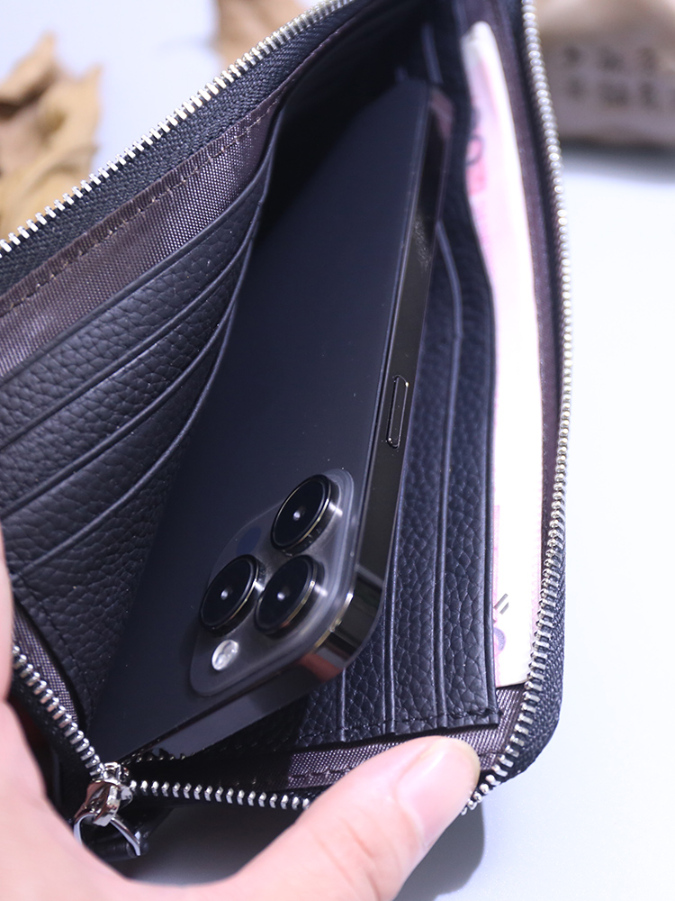 メンズ長財布 コンパクト 高級感溢れる型押しコンパクト財布
