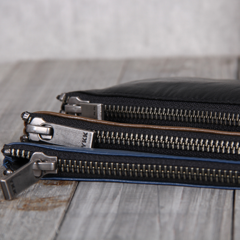 メンズ長財布 本革製ファスナー付きスリム長財布