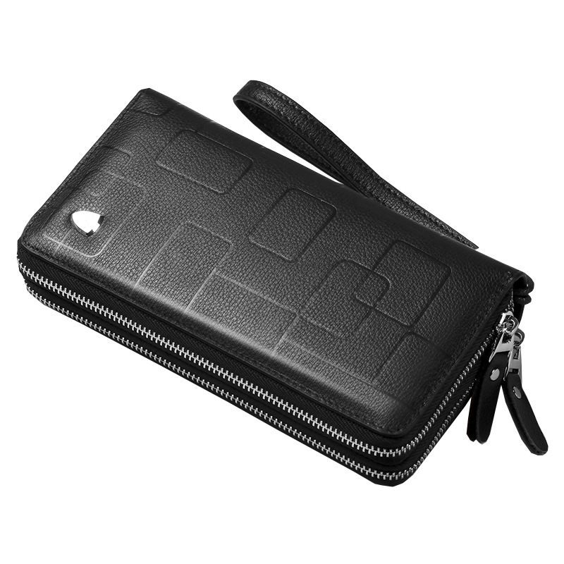 メンズ長財布 型押し幾何学模様 二重ファスナー財布