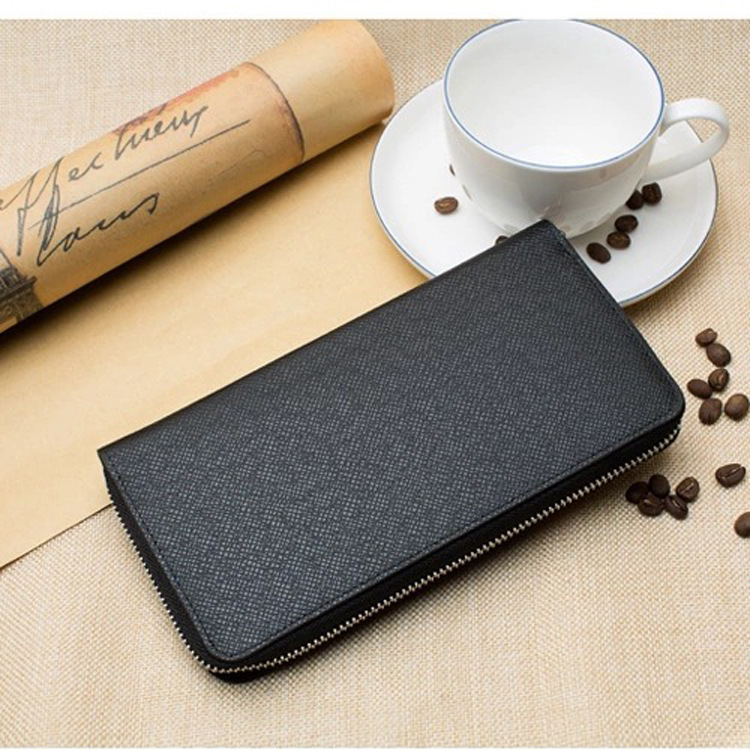 メンズ長財布 高級牛革型押し薄型ラウンドファスナー長財布