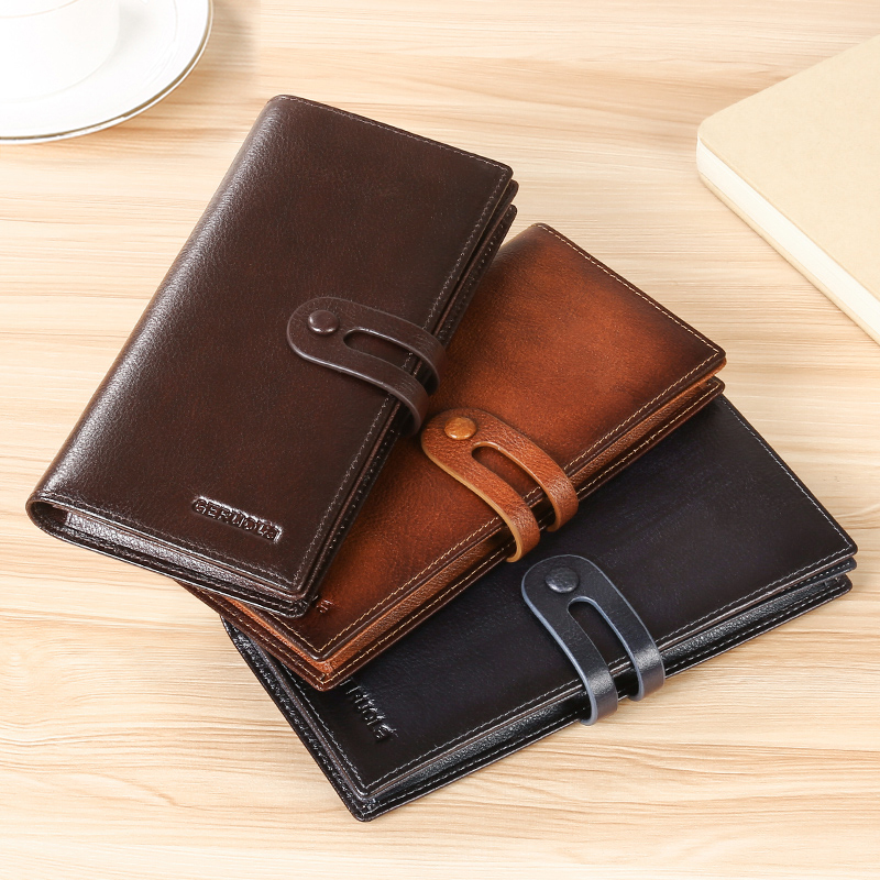 メンズ長財布 本革ベルト留め薄型多機能長財布