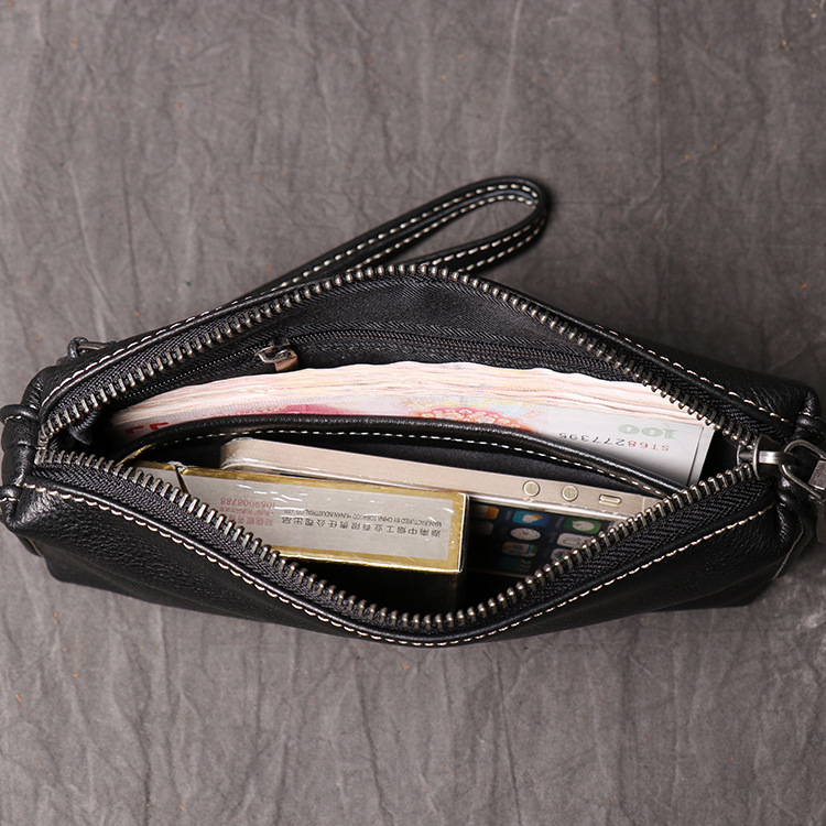 メンズ長財布 本革ジップ ストラップ付き財布