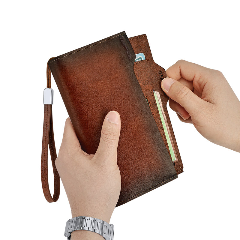 メンズ長財布 多機能ジッパー式二つ折り長財布