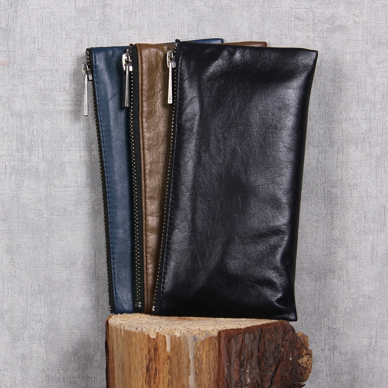 メンズ長財布 本革製ファスナー付きスリム長財布