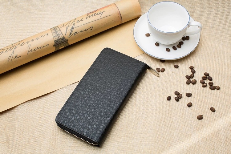 メンズ長財布 高級牛革型押し薄型ラウンドファスナー長財布