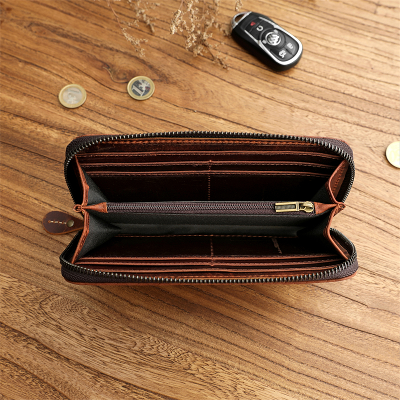 メンズ長財布 編み込みレザー長財布ラウンドファスナー