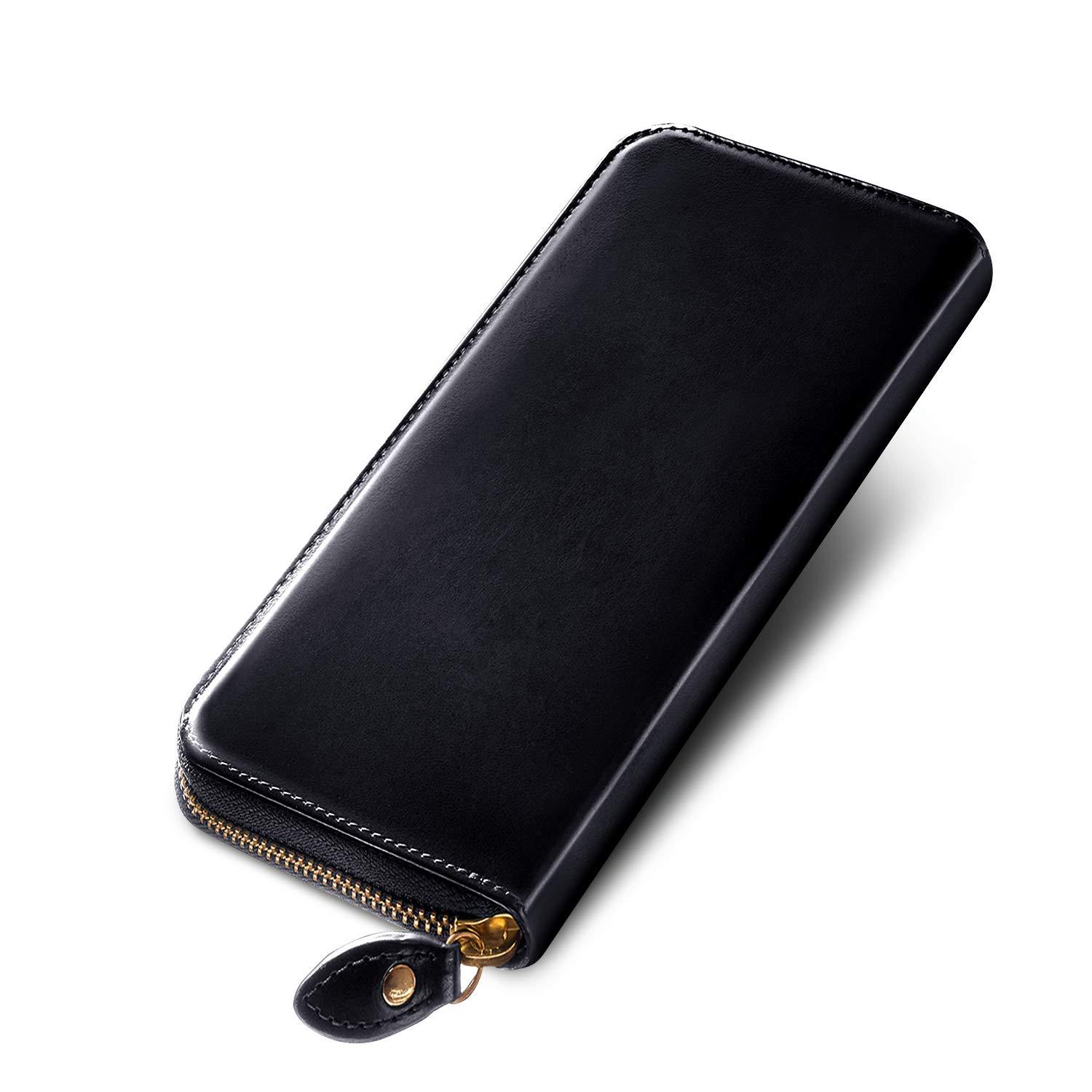 メンズ長財布 本革ラウンドファスナー式薄型長財布