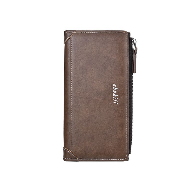 メンズ長財布 小型 スリム牛革ファスナー長財布