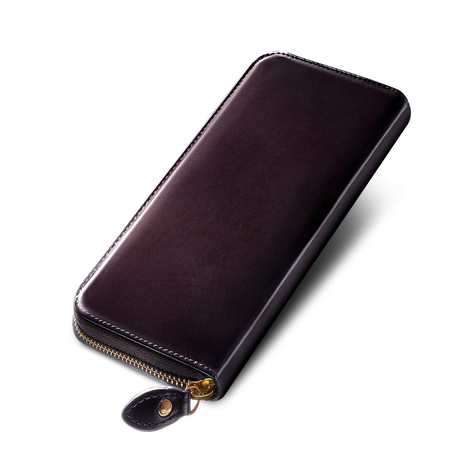 メンズ長財布 本革ラウンドファスナー式薄型長財布