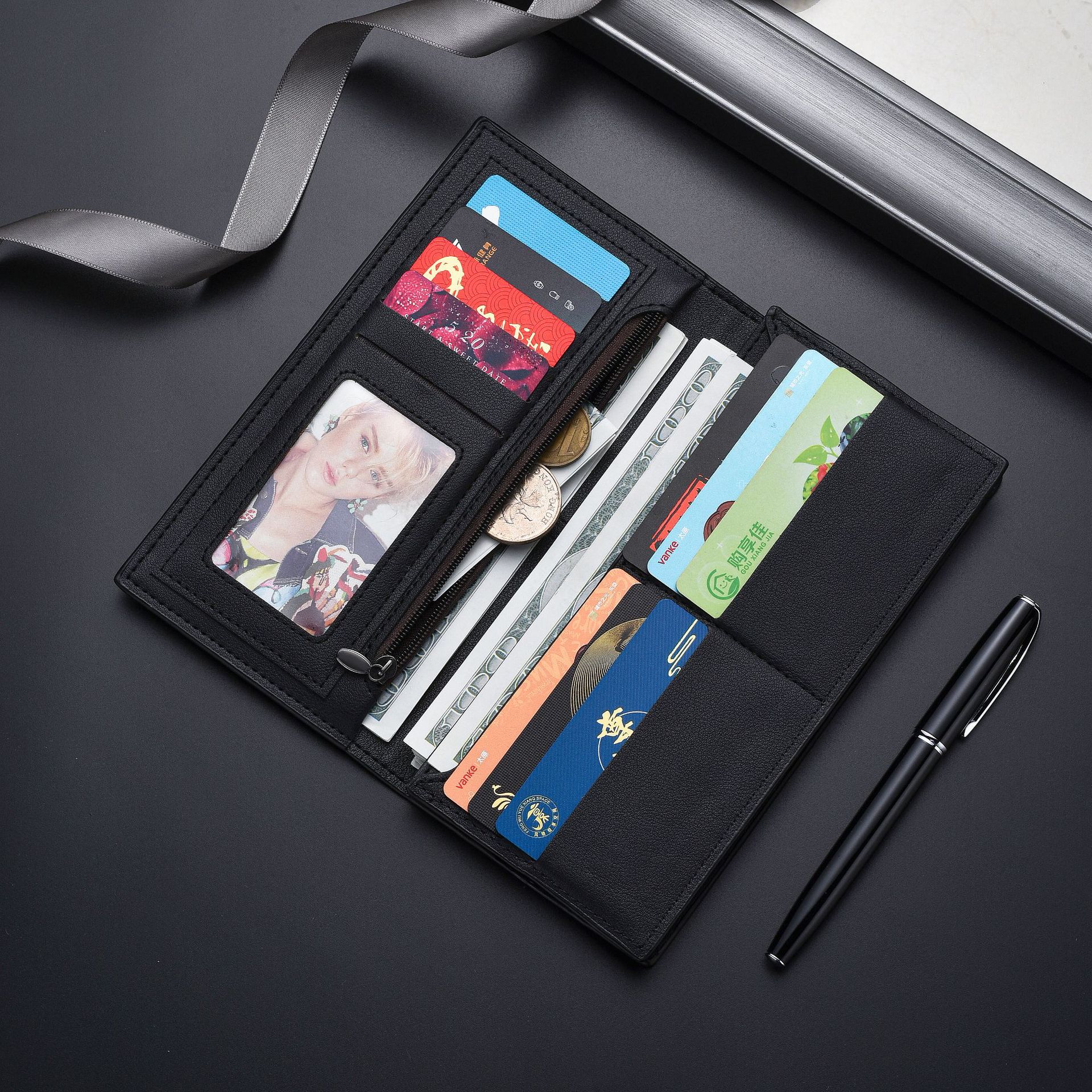 メンズ長財布 超薄型ステッチデザイン多機能長財布