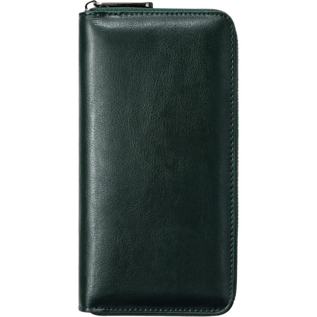 メンズ長財布 本革ラウンドファスナー式コンパクト長財布