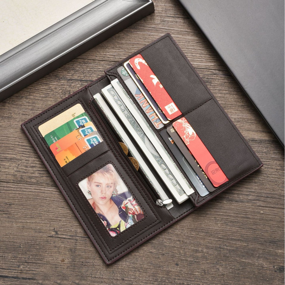 メンズ長財布 型押しクロコ柄スリム縦型二つ折り財布