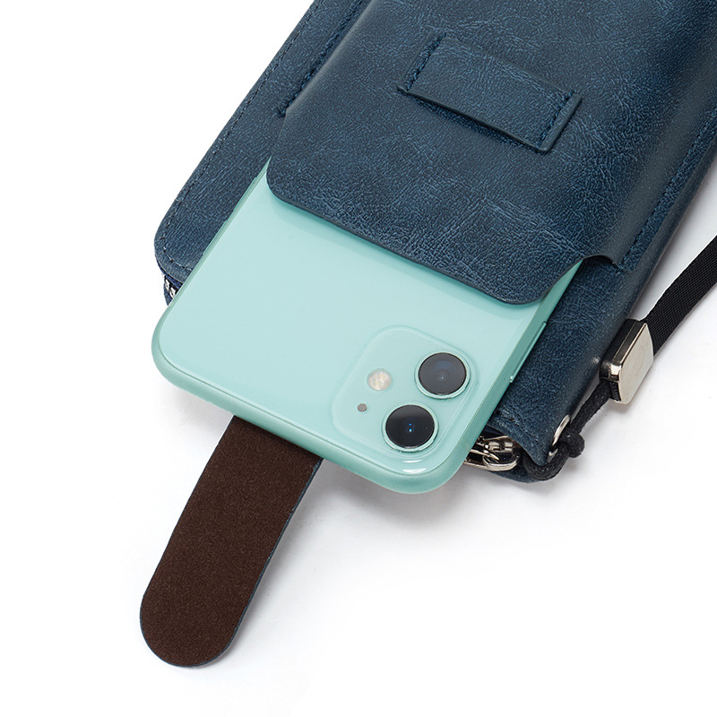 メンズ長財布 薄型本革ラウンドファスナー長財布ストラップ付き