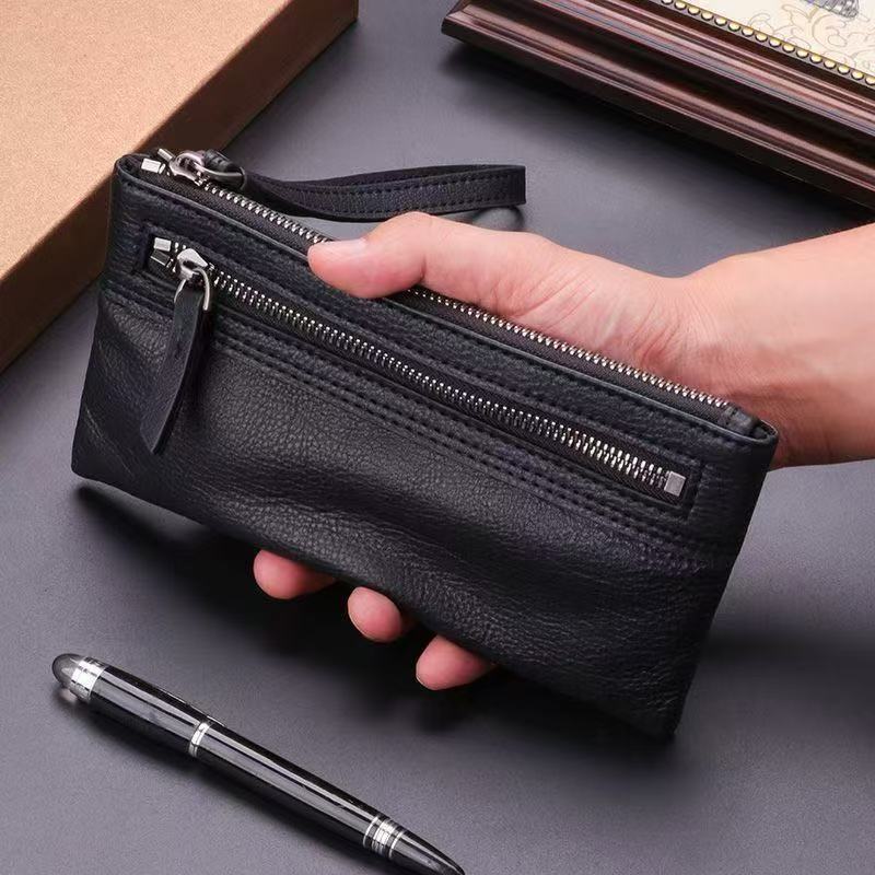 メンズ長財布 スマホ収納 ダブルジップ 薄型長財布