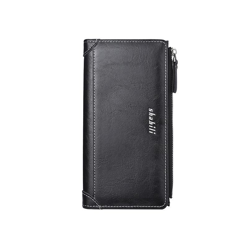 メンズ長財布 小型 スリム牛革ファスナー長財布