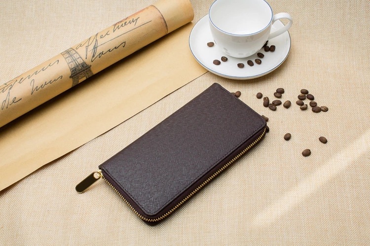 メンズ長財布 高級牛革型押し薄型ラウンドファスナー長財布