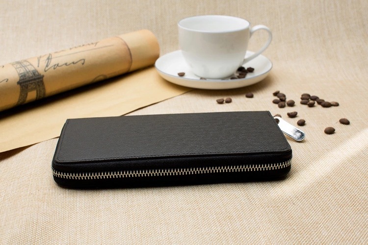 メンズ長財布 高級牛革型押し薄型ラウンドファスナー長財布