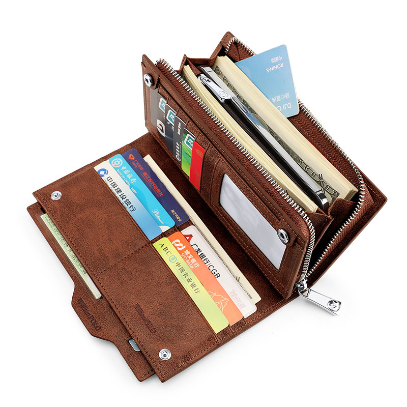 メンズ長財布 多機能ジッパー式二つ折り長財布