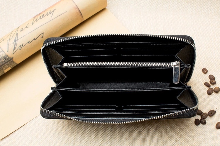 メンズ長財布 高級牛革型押し薄型ラウンドファスナー長財布