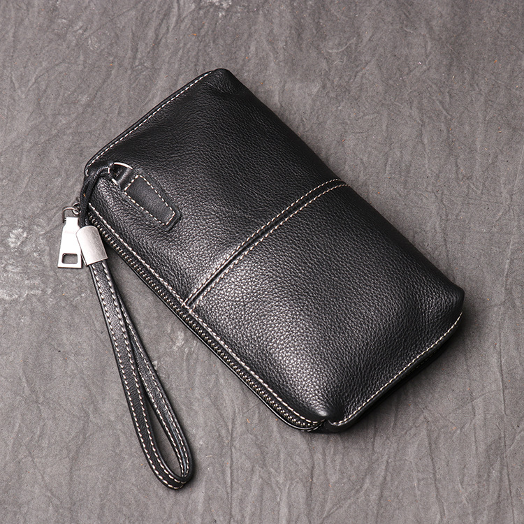 メンズ長財布 本革ジップ ストラップ付き財布