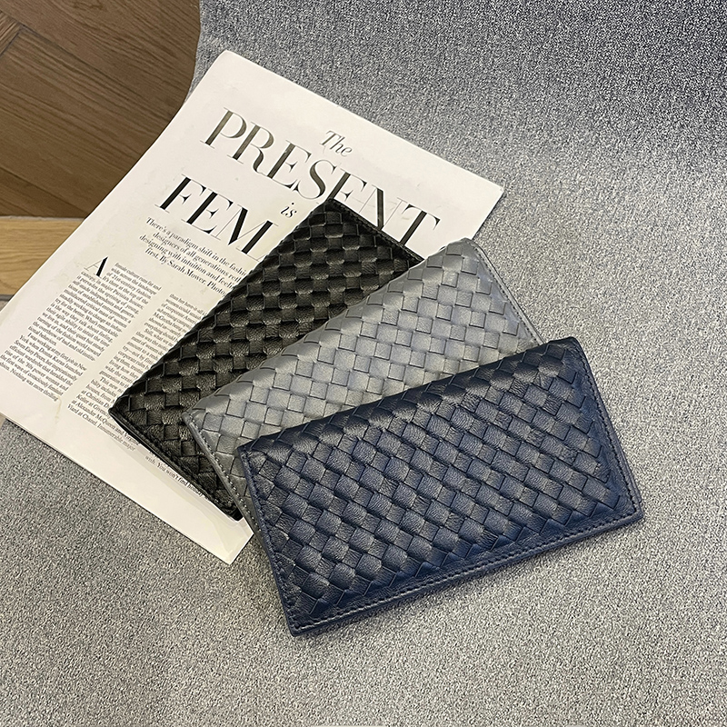 メンズ長財布 薄い 格子柄編み込み薄型長財布