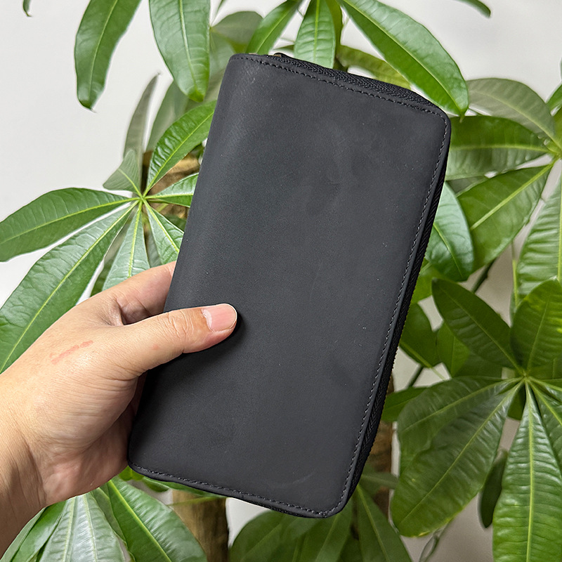 メンズ長財布 本革薄型ラウンドジッパー長財布