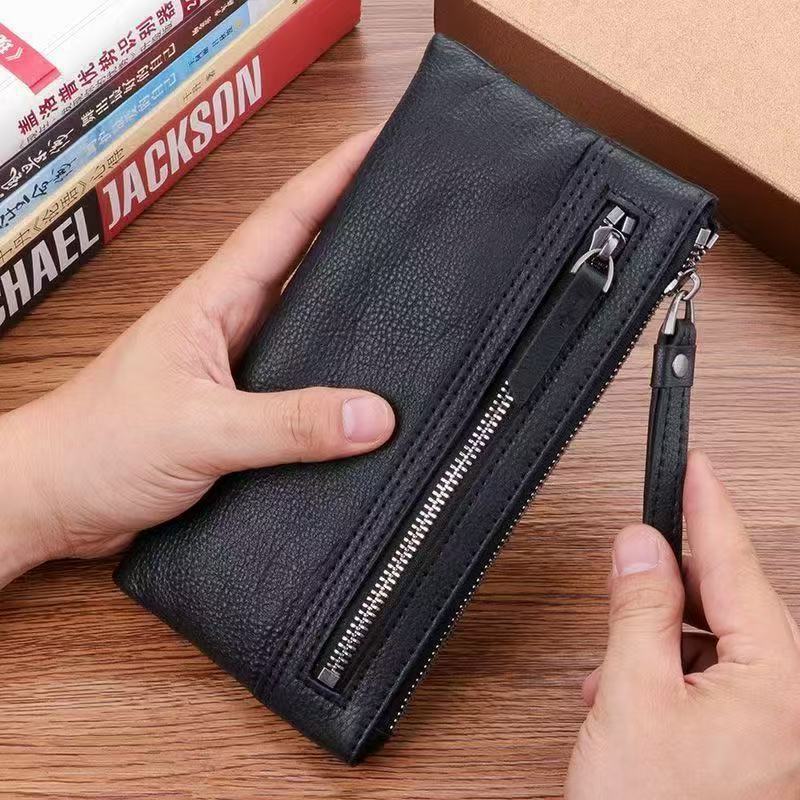 メンズ長財布 スマホ収納 ダブルジップ 薄型長財布
