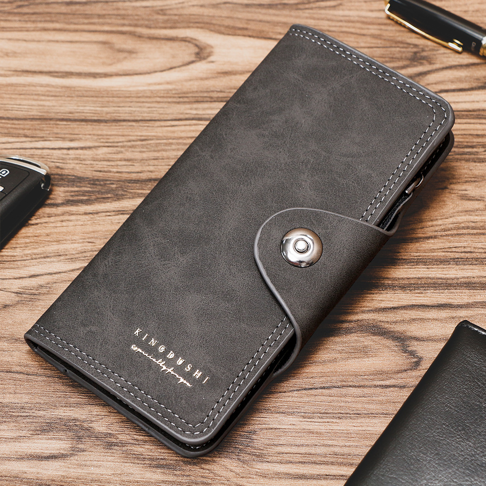 メンズ長財布 多機能ボタン留め小型メンズ長財布