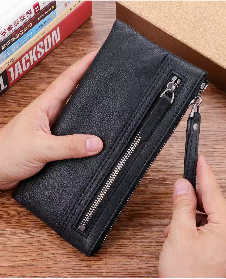 メンズ長財布 スマホ収納 ダブルジップ 薄型長財布