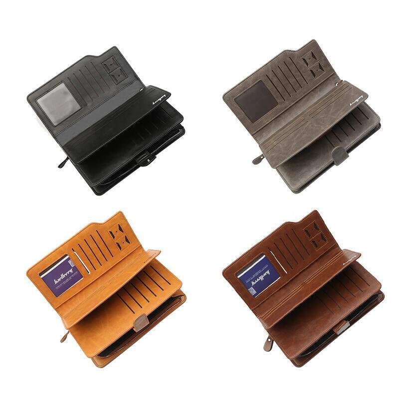 本革メンズ長財布 コンパクト設計 三つ折り小銭入れ付き