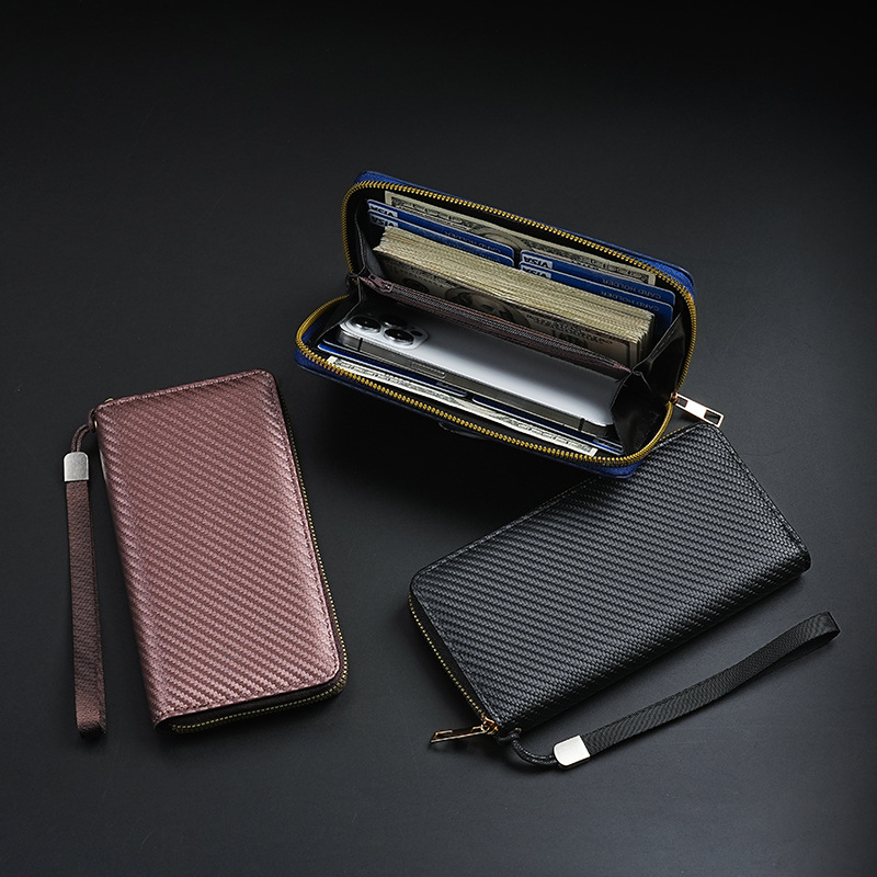 メンズ長財布 コンパクト 斜め織り模様のスマート長財布
