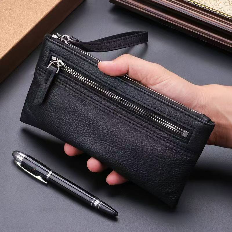 メンズ長財布 スマホ収納 ダブルジップ 薄型長財布