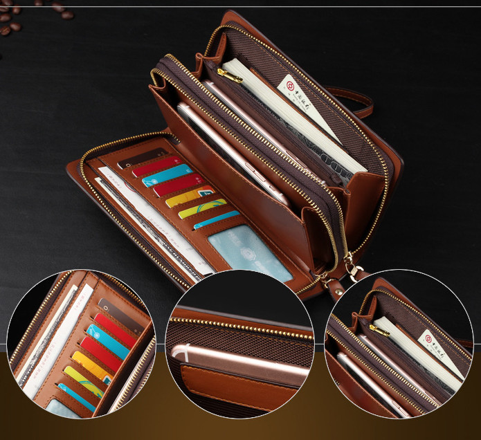 メンズ長財布 コンパクト多機能 携帯収納 父の日